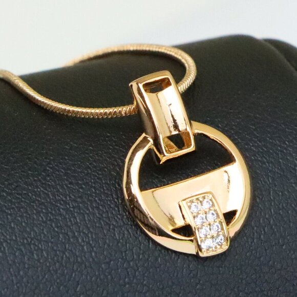 "Rose Gold Circle Pendant with Geometric Design and CZ Accents, XPPT1398 - Picture 1 of 13